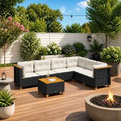 7 Piece Outdoor Sofa Set with Dimensions and Materials