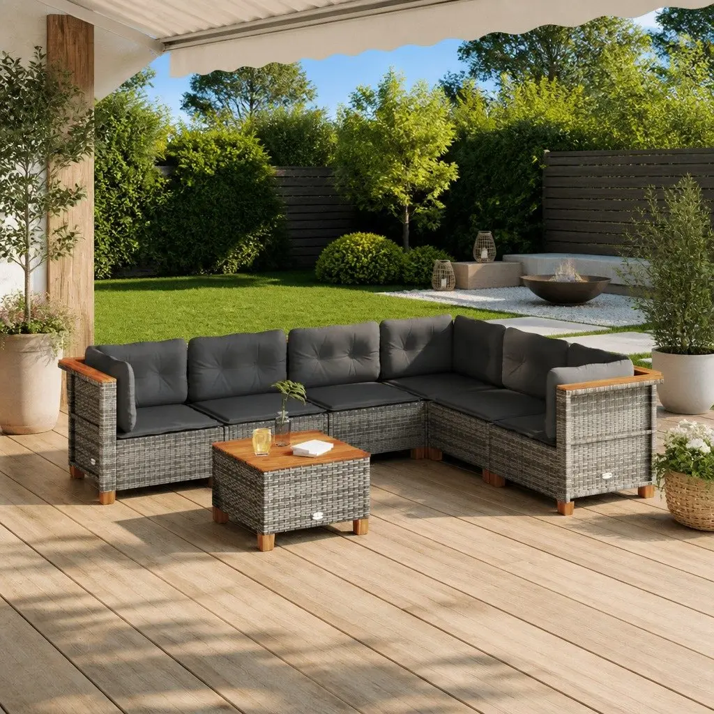 7 Piece Grey Outdoor Garden Sofa Set with Cushions for Patio