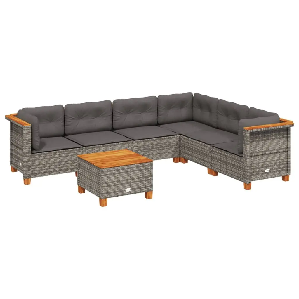 7 Piece Grey Outdoor Garden Sofa Set with Cushions for Patio