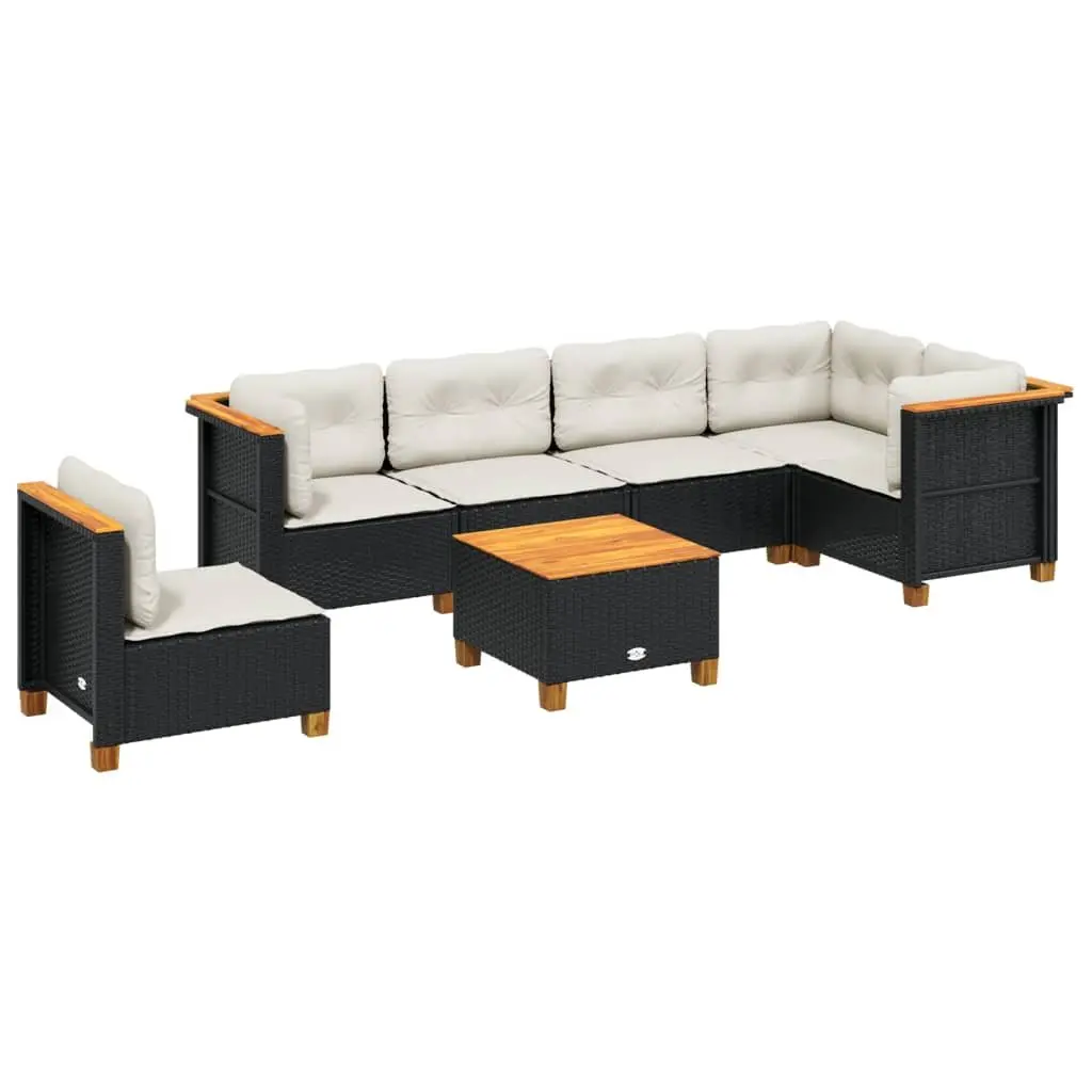 7 Piece Modular Outdoor Sofa Set Patio Furniture Black Poly Rattan with Cushions