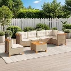 Durable 7-Piece Outdoor Sofa Set - Beige Poly Rattan