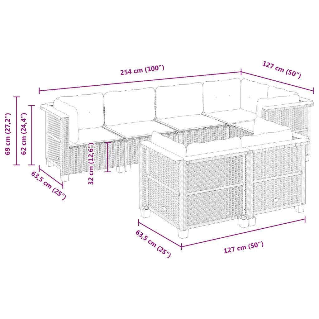 Grey Modular 7 Piece Garden Sofa Set