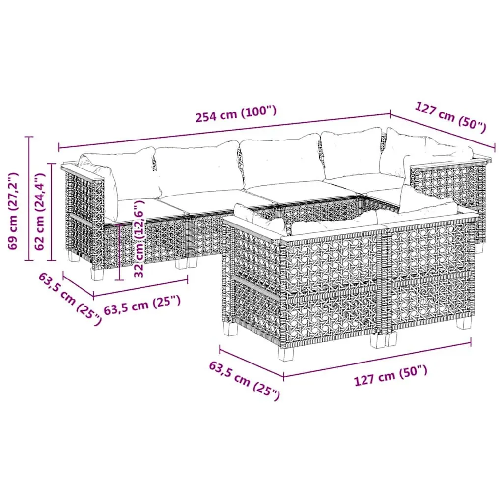 Garden Sofa Set 7 Piece Outdoor Furniture Patio Lounge Grey