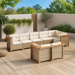 Garden Sofa Set 8 Piece Outdoor Furniture Patio Beige Poly Rattan with Cushions