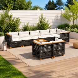 9 Piece Black Garden Sofa Set - Durable Outdoor Furniture