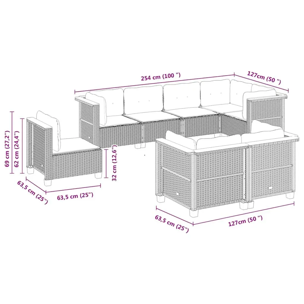 Garden Sofa Set 8 Piece Outdoor Furniture Black Patio Seating with Cushions