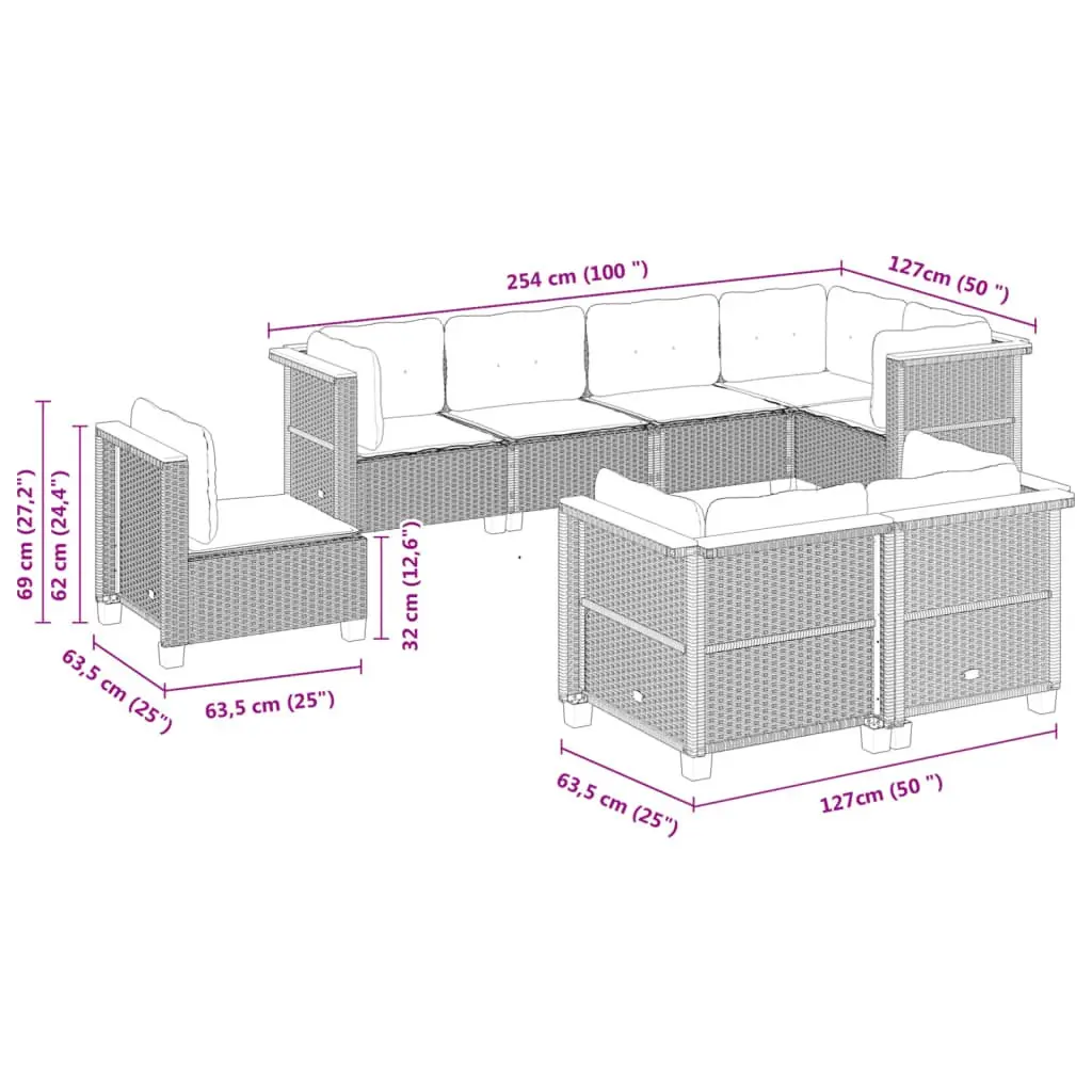 Garden Sofa Set 8 Piece Outdoor Furniture Patio Lounge Grey Poly Rattan Cushions