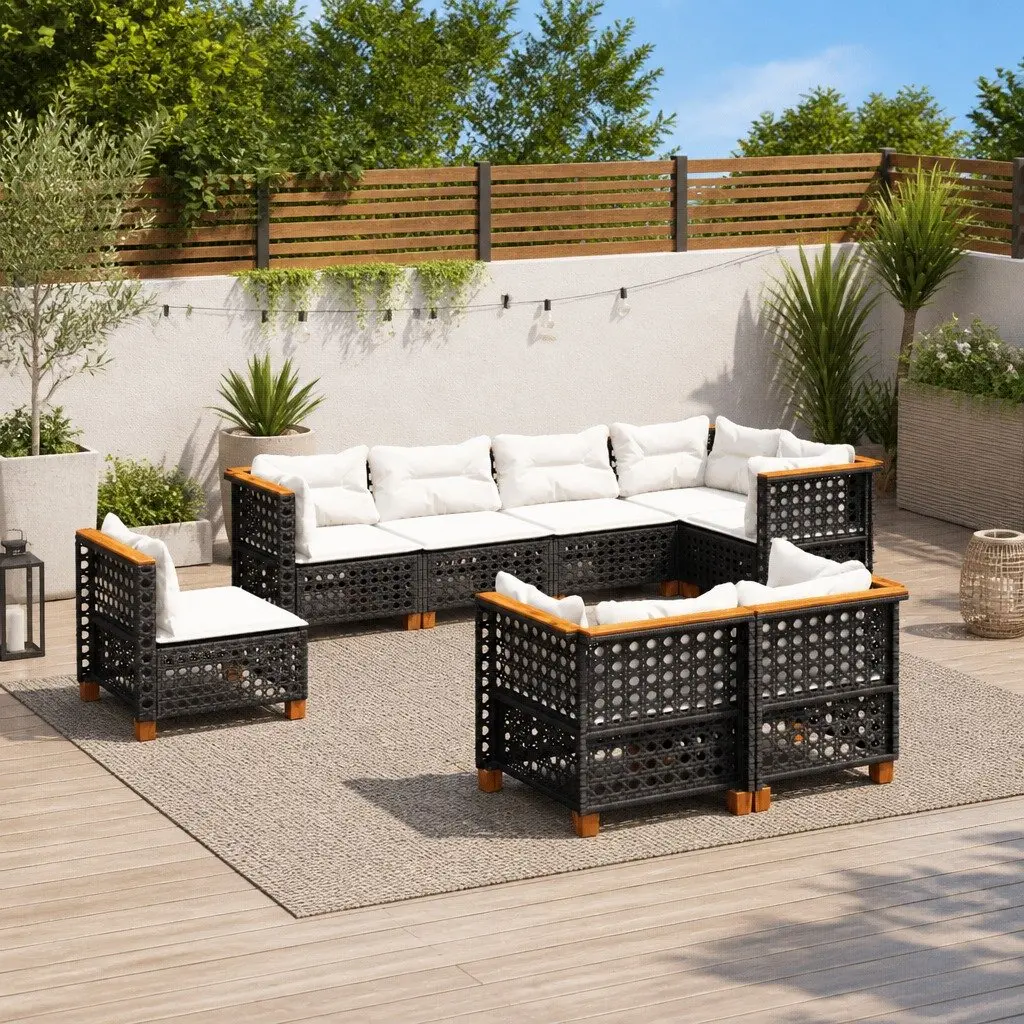 Garden Sofa Set Outdoor Furniture 8 Piece Black with Cushions