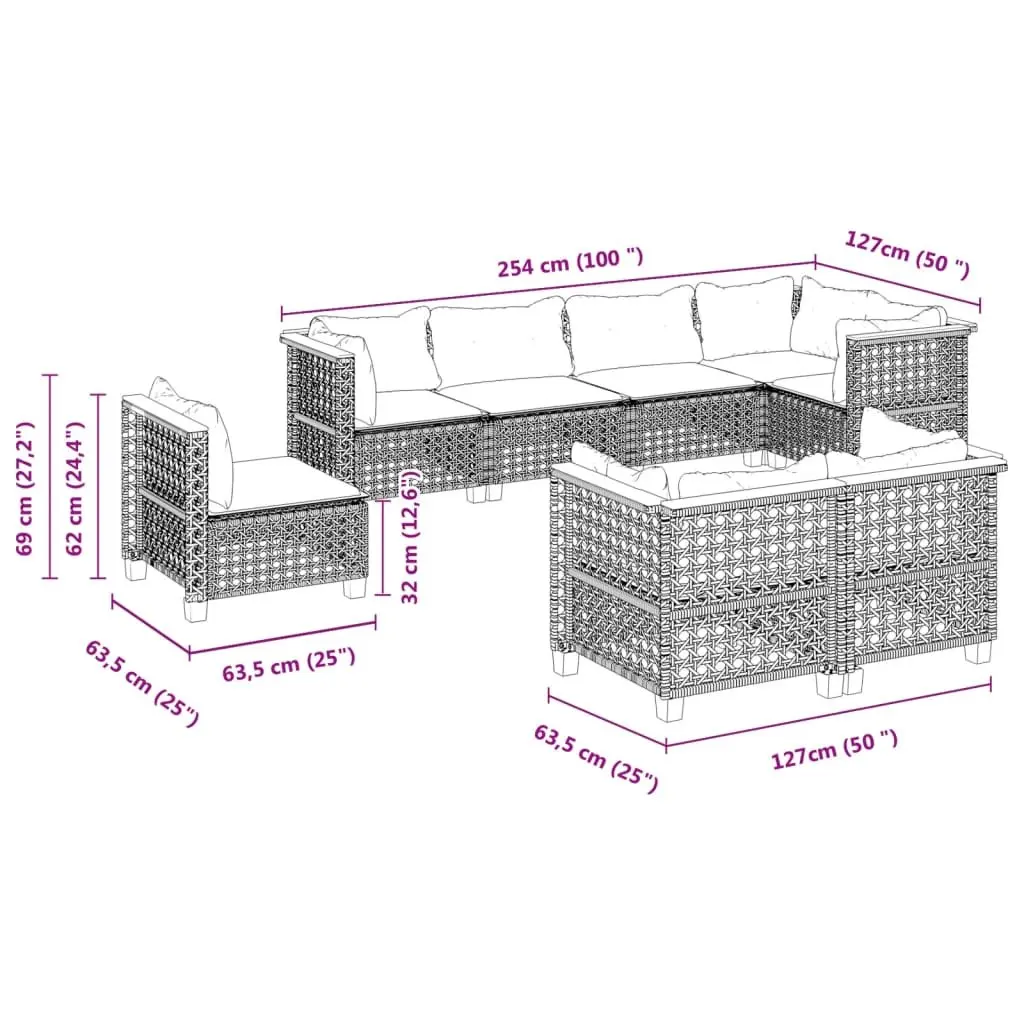 Garden Sofa Set Outdoor Furniture 8 Piece Modular Grey