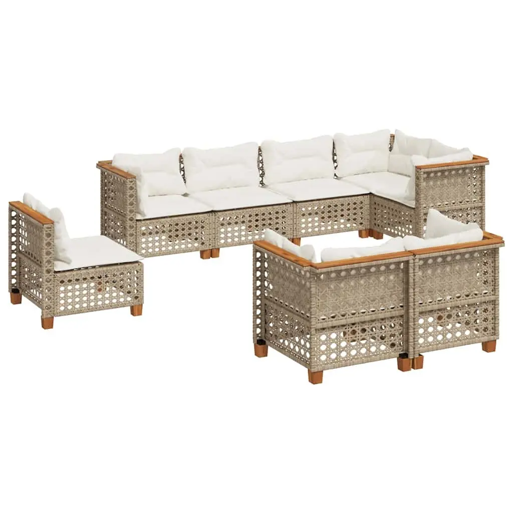 Garden Sofa Set Outdoor Furniture 8 Piece Beige Poly Rattan Patio Lounge Seating