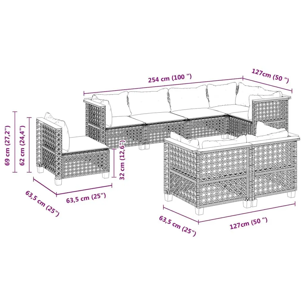 Garden Sofa Set Outdoor Furniture 8 Piece Beige Poly Rattan Patio Lounge Seating