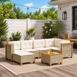 Garden Sofa Set 7 Piece Outdoor Furniture Beige Poly Rattan Cushions Modular