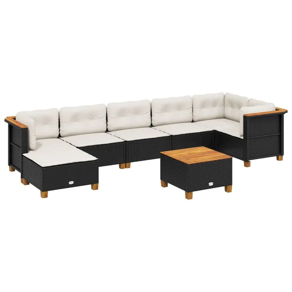Garden Sofa Set Outdoor Use 8 Pieces Black Poly Rattan with Cushions