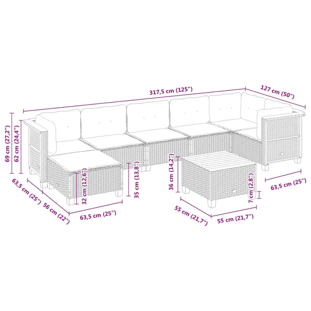 Garden Sofa Set Outdoor Use 8 Pieces Black Poly Rattan with Cushions