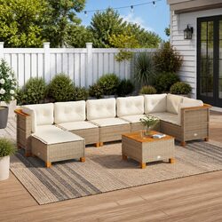 Garden Sofa Set: 8 Pieces, Beige Cushions, Modular Design