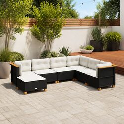 7 Piece Outdoor Garden Sofa Set with Cushions Black Rattan Patio Furniture