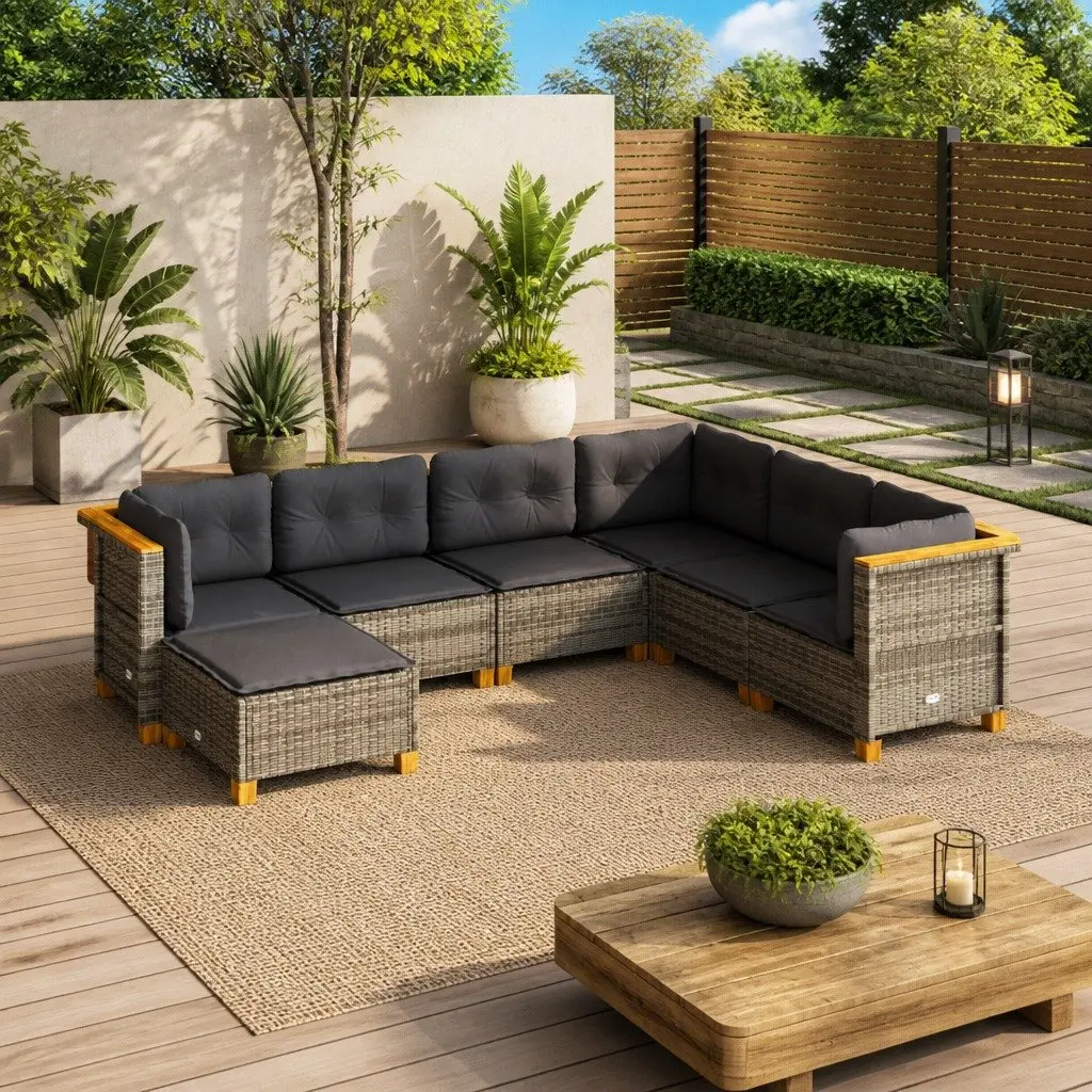7 Piece Modular Grey Garden Sofa Set