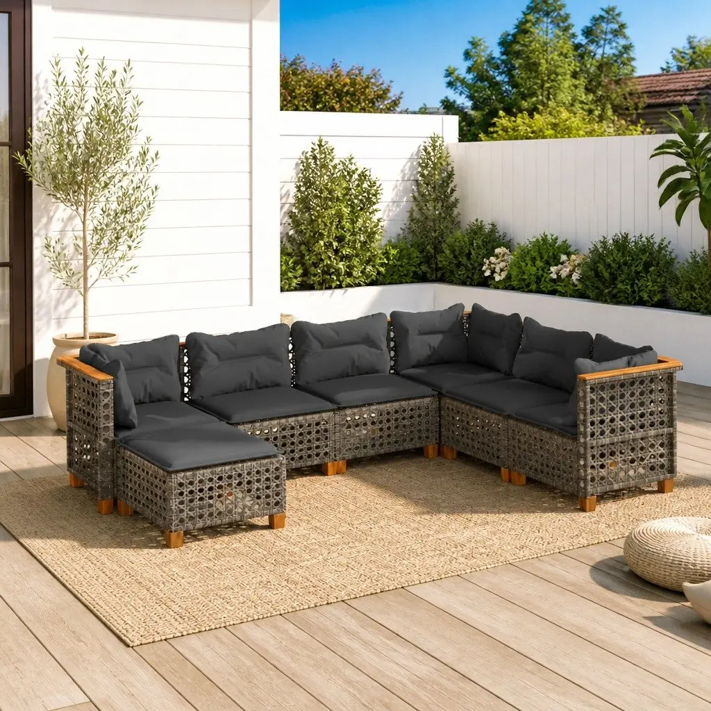 7 Piece Garden Sofa Set with Cushions Grey Outdoor Furniture Patio Lounge