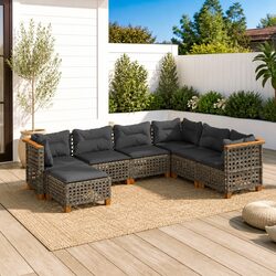 7 Piece Modular Garden Sofa Set - Grey, PE Rattan