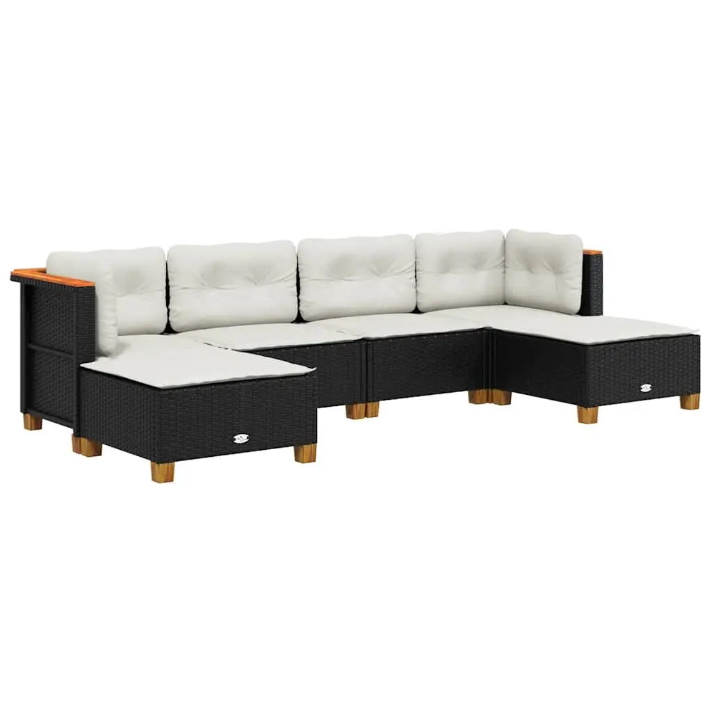 Garden Sofa Set 6 Piece Outdoor Furniture Black Poly Rattan Patio Seating