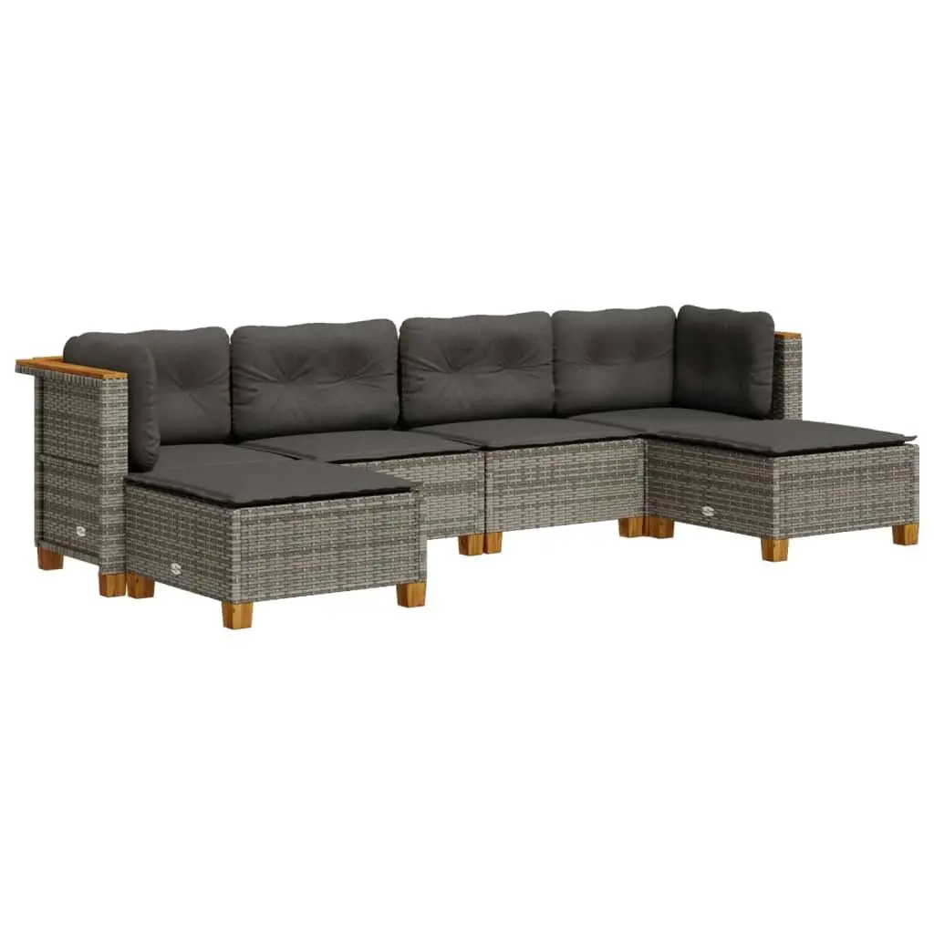 Garden Sofa Set 6 Piece Outdoor Furniture Patio Grey Poly Rattan with Cushions