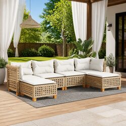 6 Piece Modular Garden Sofa Set with Cushions in Beige