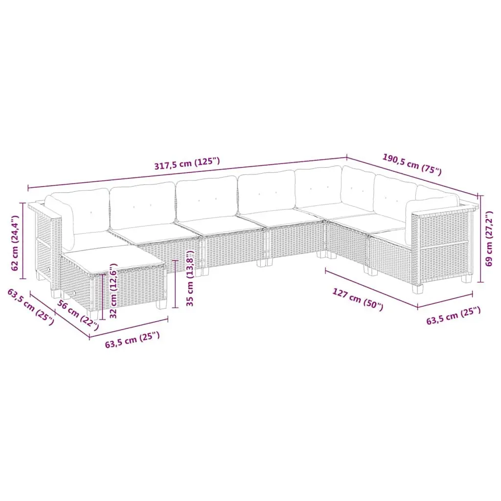 8-Piece Modular Garden Sofa Set with Black Cushions