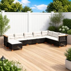 Garden Sofa Set 8 Piece Outdoor Furniture Black Patio Seating with Cushions