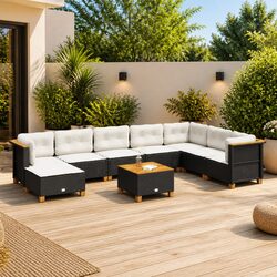 Specifications of 9 Piece Black Garden Sofa Set with Cushions