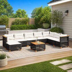 Detailed Specifications of 9-Piece Black Garden Sofa Set