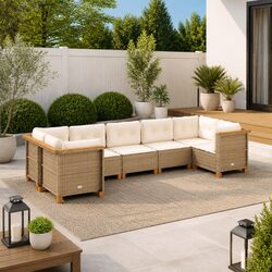 7 Piece Modular Garden Sofa Set with PE Rattan Construction