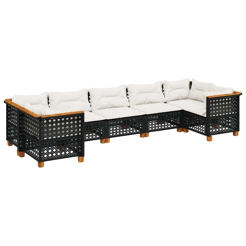 Garden Sofa Set Outdoor Use 7 Piece Black Poly Rattan with Cushions