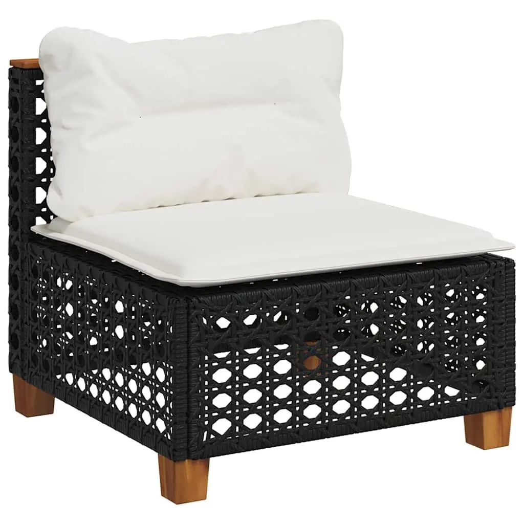 Garden Sofa Set Outdoor Use 7 Piece Black Poly Rattan with Cushions