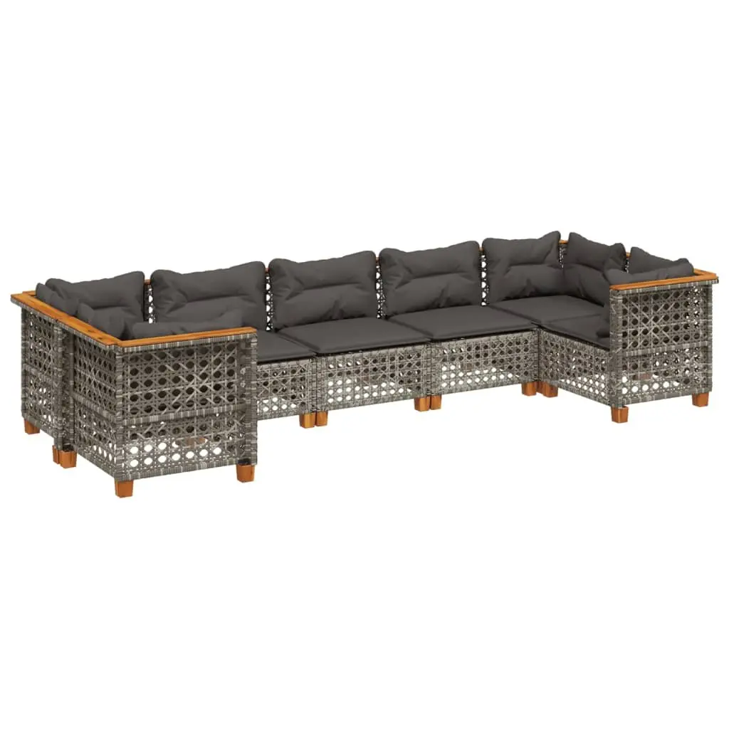 7 Piece Garden Sofa Set with Cushions Grey Poly Rattan Outdoor Patio Furniture