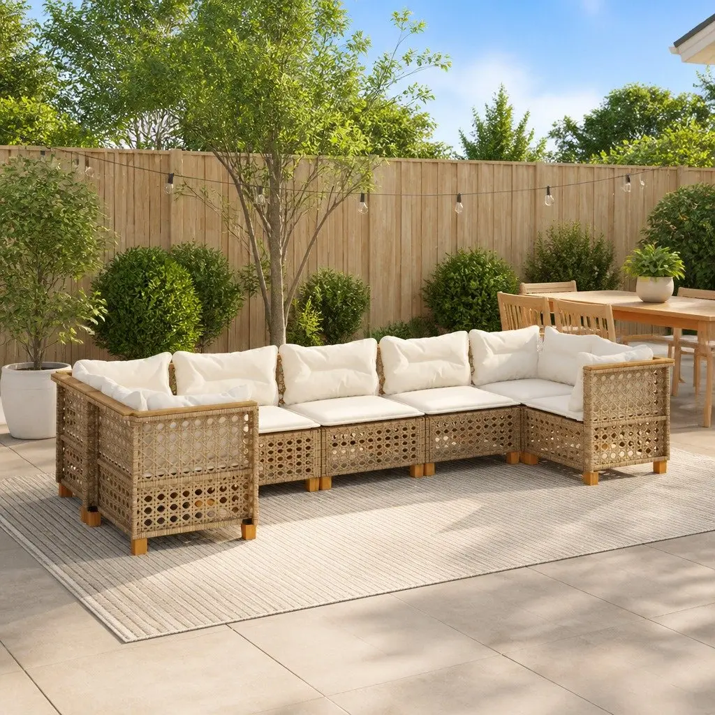 Garden Sofa Set for Patio 7 Piece Beige Rattan with Cushions