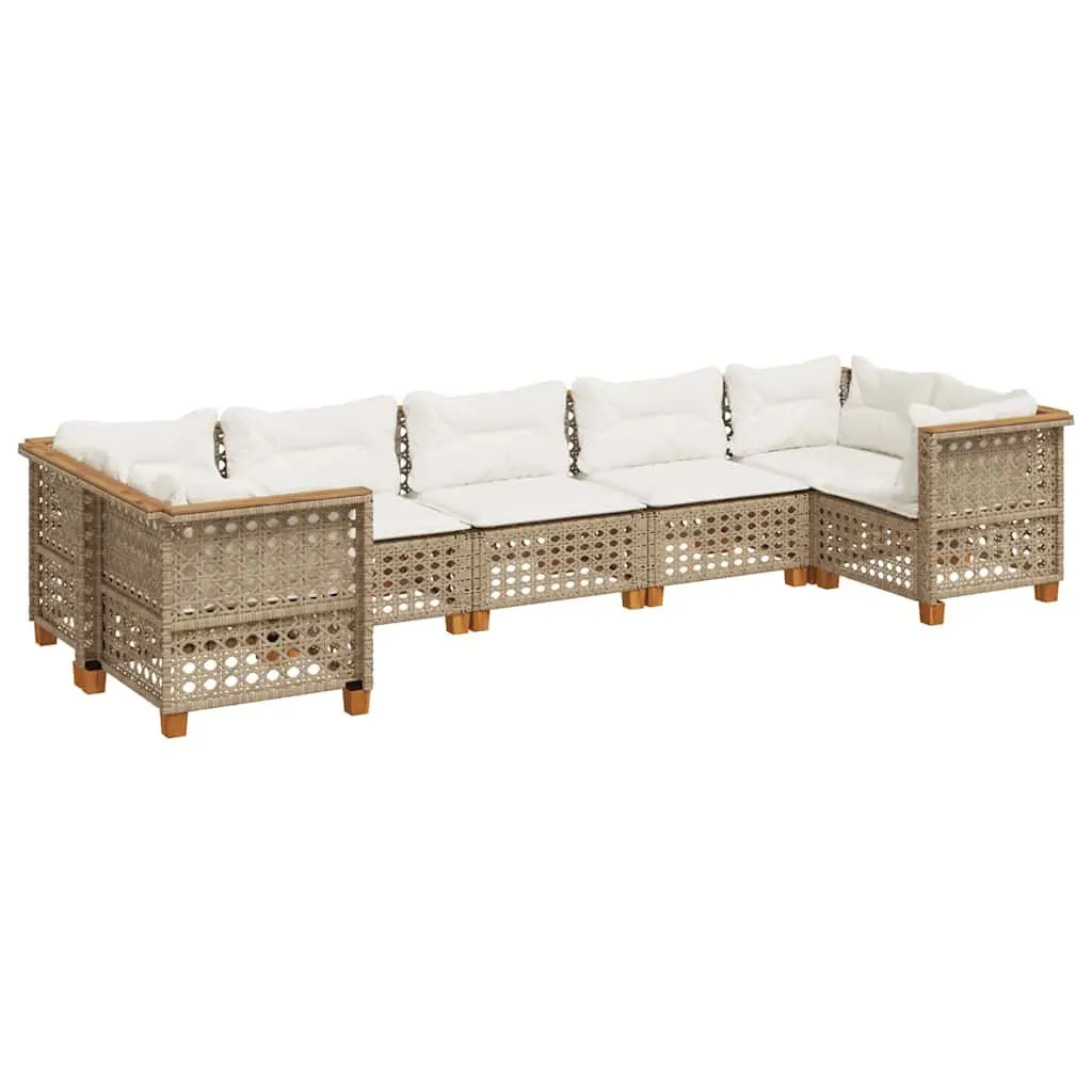 Garden Sofa Set for Patio 7 Piece Beige Rattan with Cushions