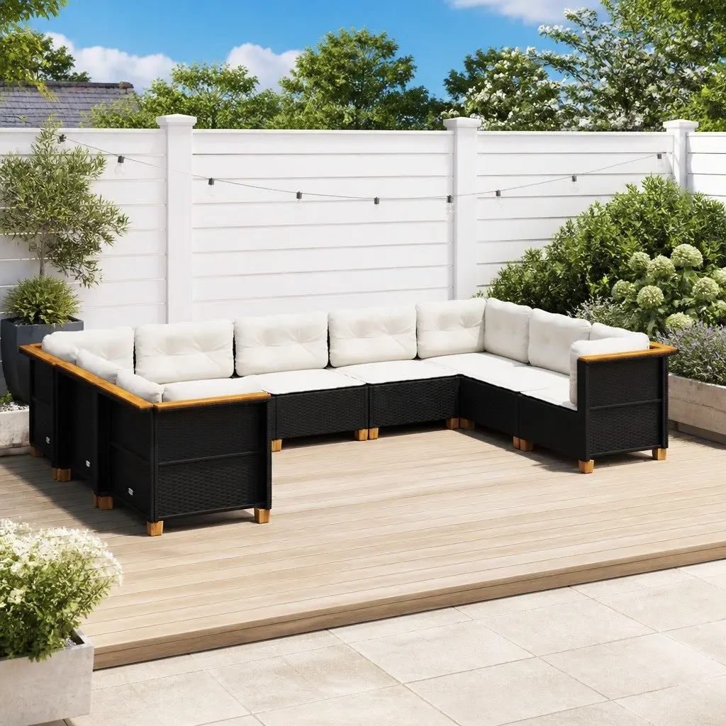 Garden Sofa Set Outdoor Furniture 9 Piece Patio Seating with Cushions Black