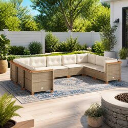 Outdoor Garden Sofa Set - 9 Pieces, Beige with Cushions