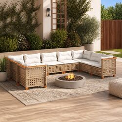 Outdoor Garden Sofa Set 9 Piece Modular Patio Furniture with Cushions Beige