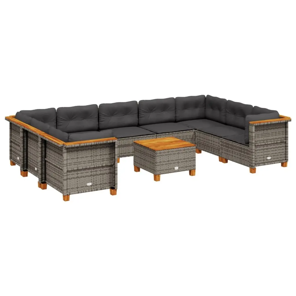 Garden Sofa Set Outdoor Furniture Modular 10 Piece Grey Poly Rattan with Cushions
