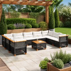 10 Piece Outdoor Sofa Set with Black PE Rattan Frame