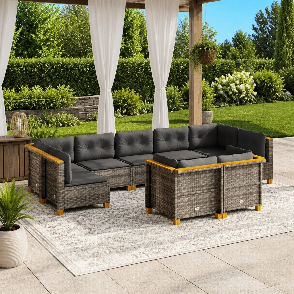 Garden Sofa Set 9 Piece Outdoor Furniture Grey Poly Rattan Patio