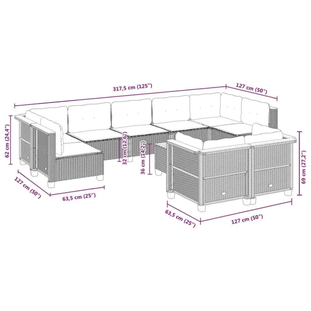 10-Piece Grey Garden Sofa Set