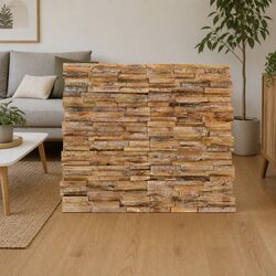 10 pcs Solid Teak Wood 3D Wall Panels, 1.01 m²