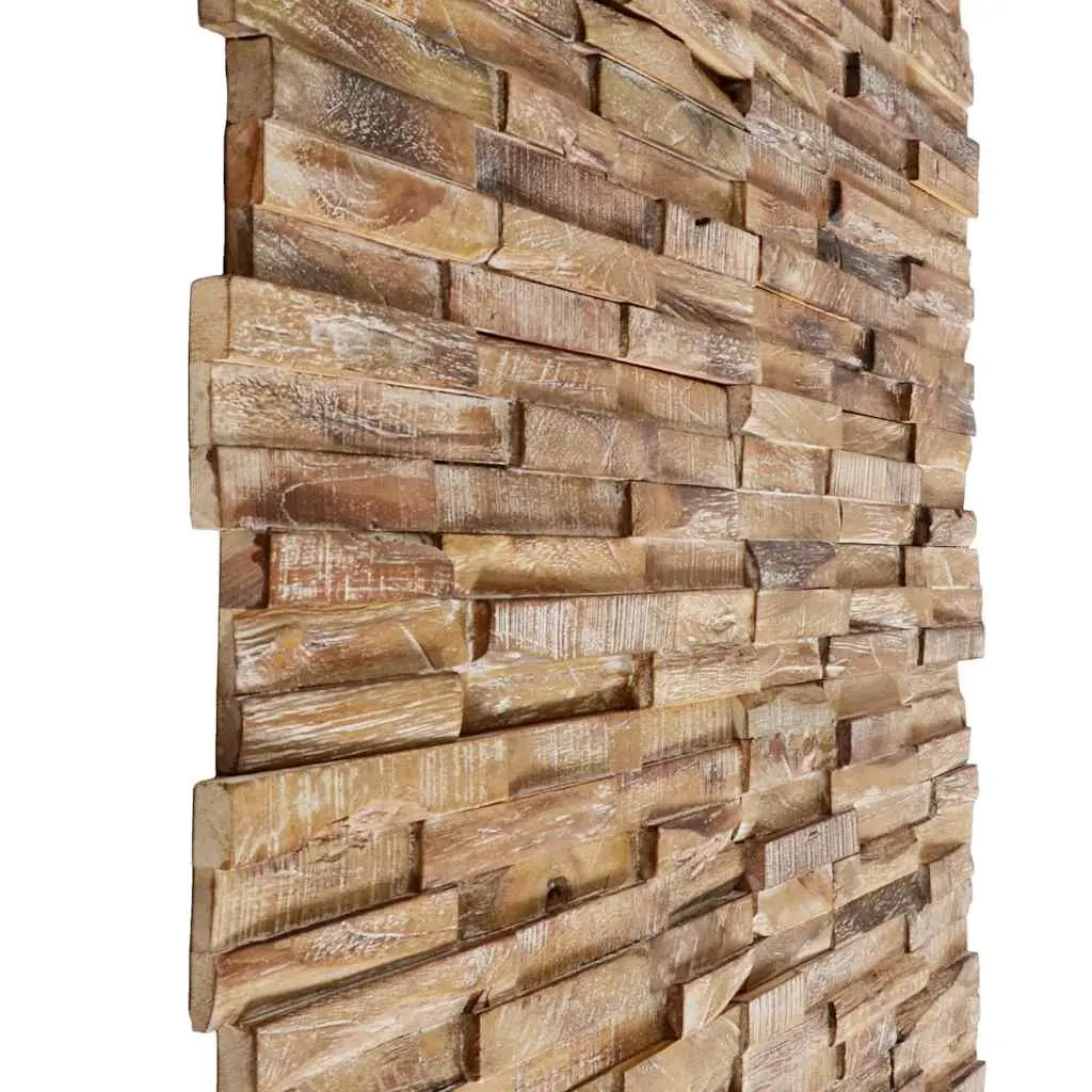 10 pcs Solid Teak Wood 3D Wall Panels, 1.01 m²