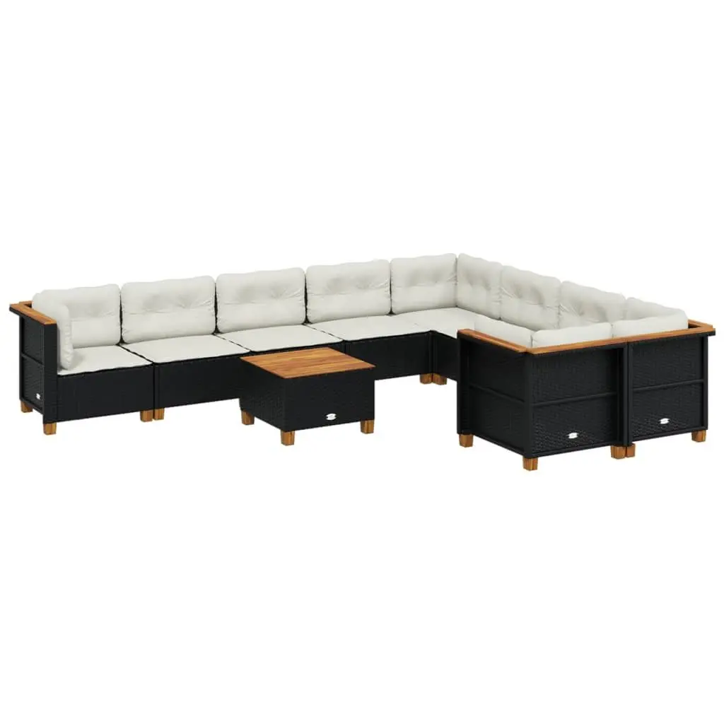 10 Piece Outdoor Garden Sofa Set for Backyard Patio Black Poly Rattan with Cushions