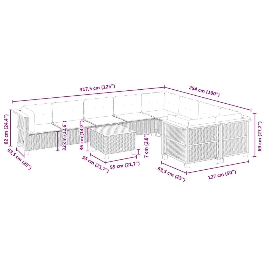 10 Piece Outdoor Garden Sofa Set for Backyard Patio Black Poly Rattan with Cushions