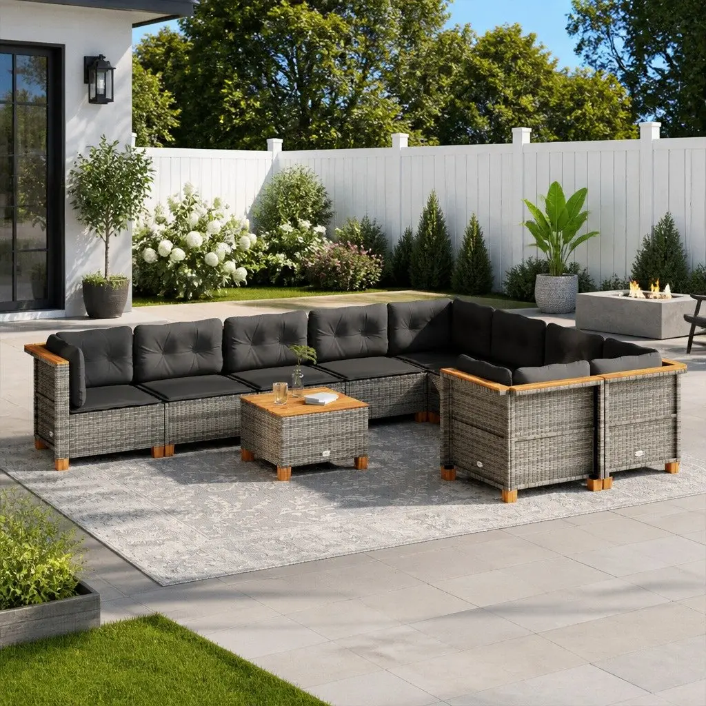Garden Sofa Set Outdoor Furniture 10 Piece Grey Poly Rattan Patio Lounge