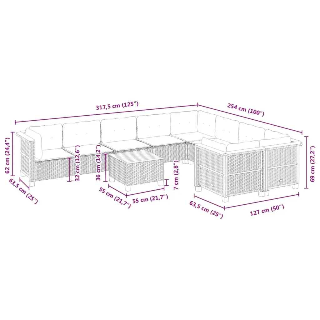 Garden Sofa Set Outdoor Furniture 10 Piece Grey Poly Rattan Patio Lounge