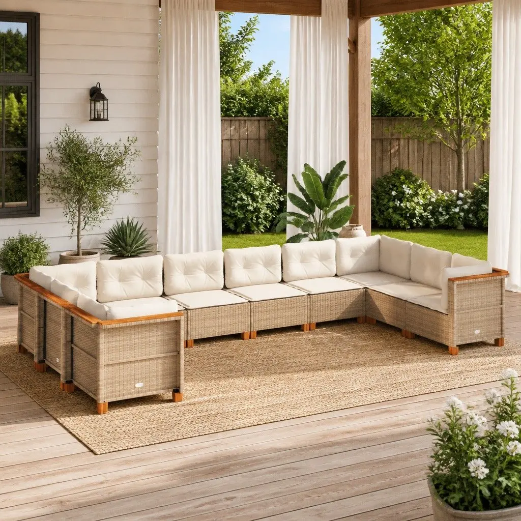 Garden Sofa Set Outdoor Furniture 10 Piece Beige with Cushions